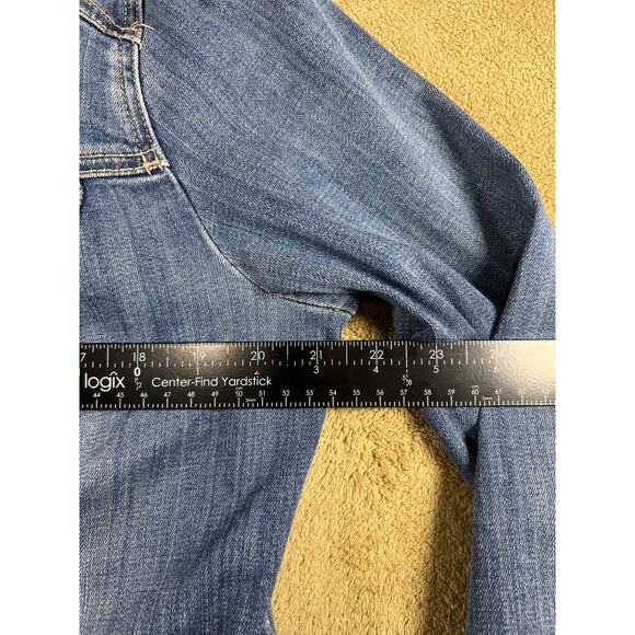 Chico's Woman's Paisley Blue Denim Stretch Long Sleeve Jean Jacket Size 2, Large - Picture 4 of 8